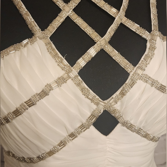 Adrianna Papell White Beaded Front Accent Dress - Picture 7 of 9